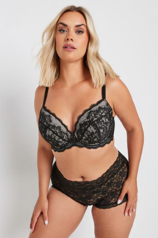 Evans YOURS Curve Black Lace Padded Plunge Bra