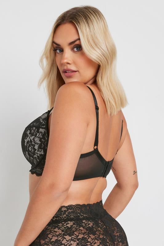 Evans YOURS Curve Black Lace Padded Plunge Bra
