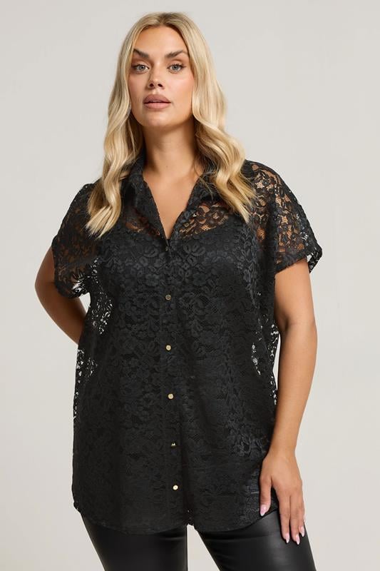 evans YOURS Curve Black Lace Shirt