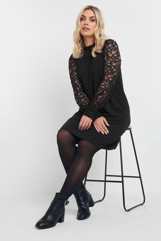 evans YOURS Curve Black Lace Sleeve Mini Dress