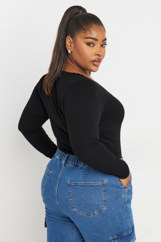 Evans YOURS Curve Black Lace Trim Bodysuit