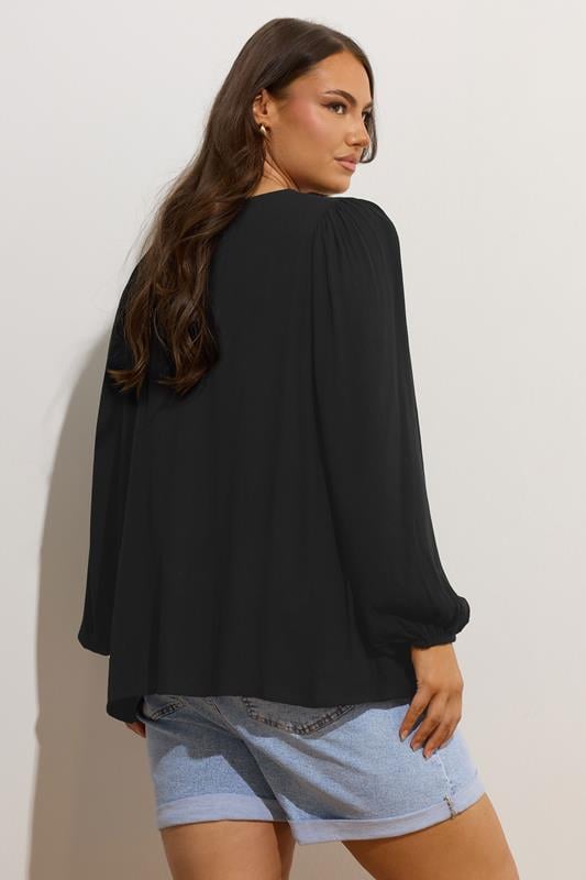 Evans YOURS Curve Black Lattice Tie Front Blouse