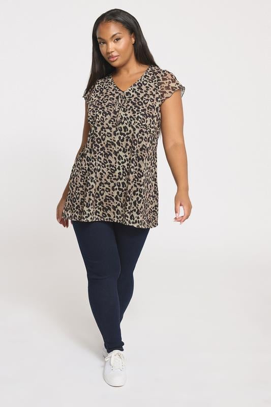 Evans YOURS Curve Black Leopard Print Mesh Top