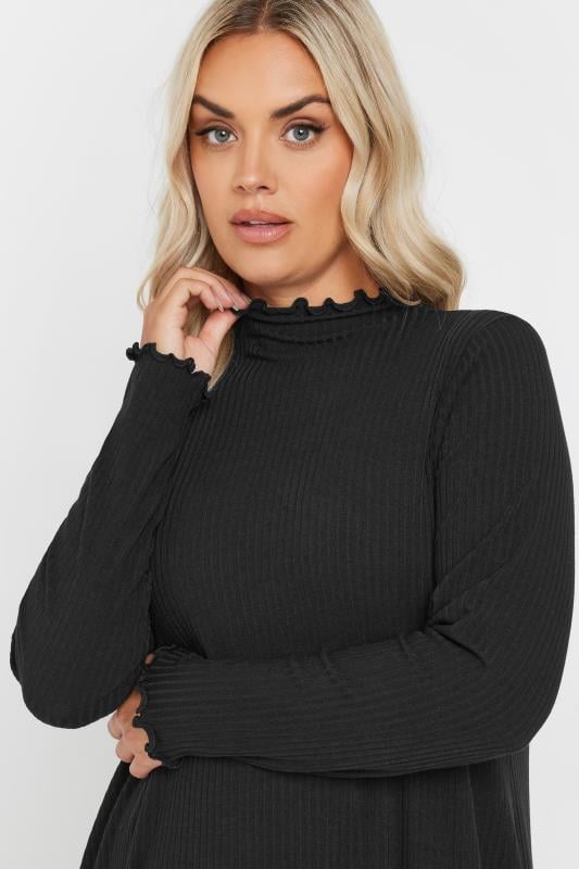 Evans YOURS Curve Black Lettuce Edge Tunic Dress