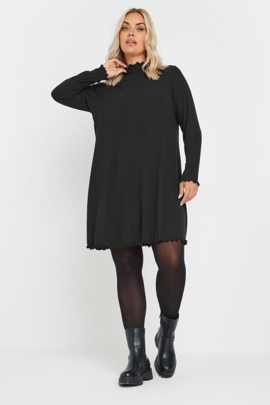 evans YOURS Curve Black Lettuce Edge Tunic Dress