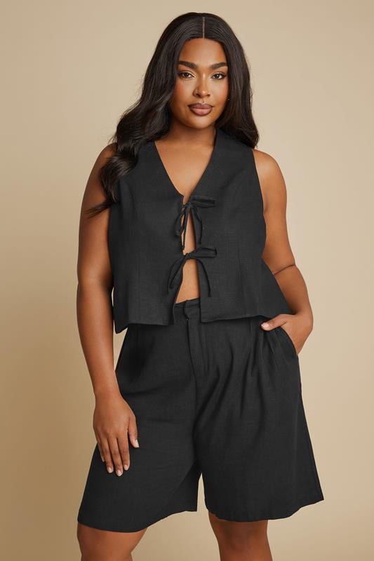 Evans YOURS Curve Black Linen Bermuda Shorts