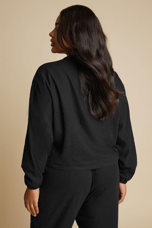 Evans YOURS Curve Black Linen Bomber Jacket