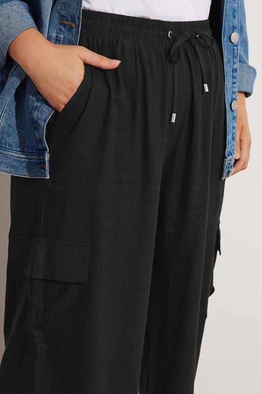 Evans YOURS Curve Black Linen Cargo Trousers