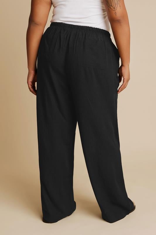 Evans YOURS Curve Black Linen Tie Front Trousers