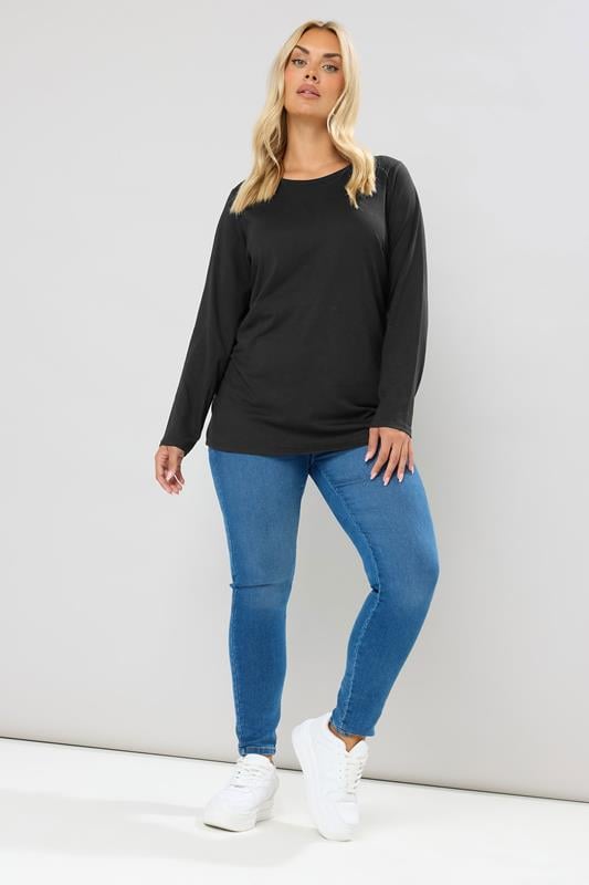 Evans YOURS Curve Black Long Sleeve T-Shirt