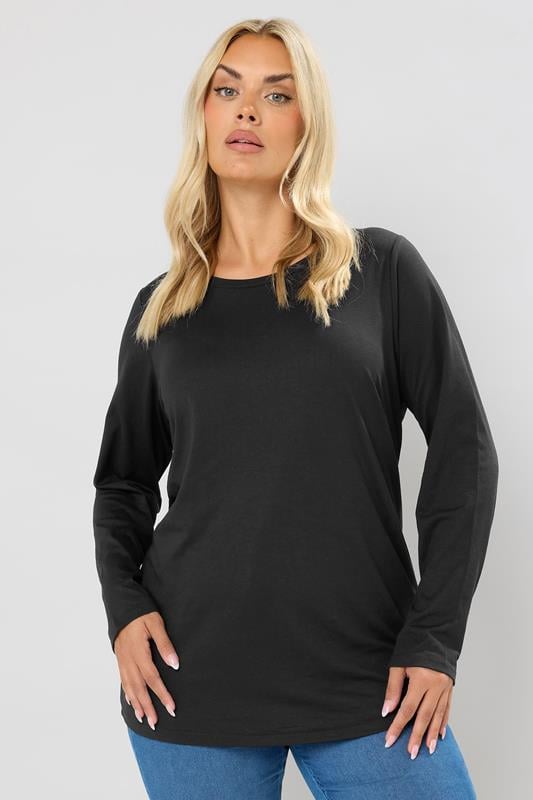 evans YOURS Curve Black Long Sleeve T-Shirt