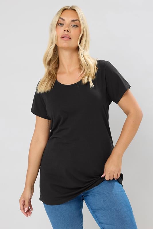 evans YOURS Curve Black Longline T-Shirt
