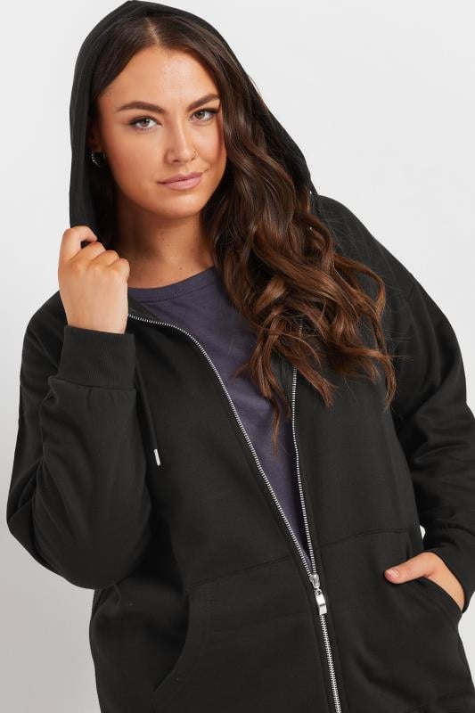 Evans YOURS Curve Black Longline Zip Hoodie