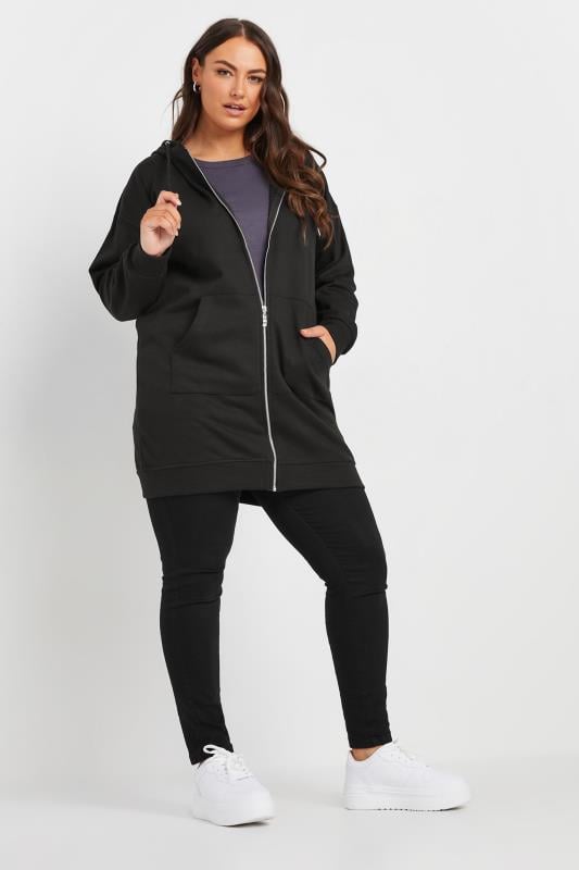 Evans YOURS Curve Black Longline Zip Hoodie
