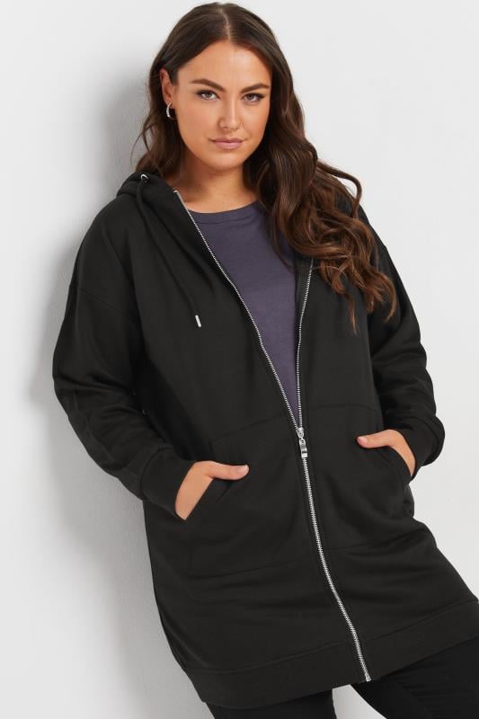 evans YOURS Curve Black Longline Zip Hoodie