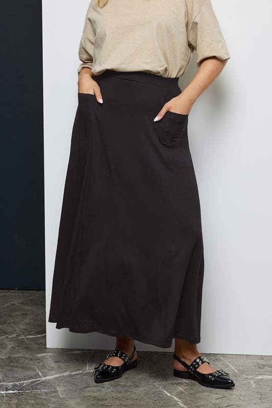 Evans YOURS Curve Black Maxi Jersey Stretch Skirt