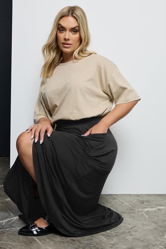 Evans YOURS Curve Black Maxi Jersey Stretch Skirt