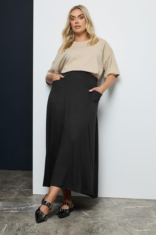 evans YOURS Curve Black Maxi Jersey Stretch Skirt