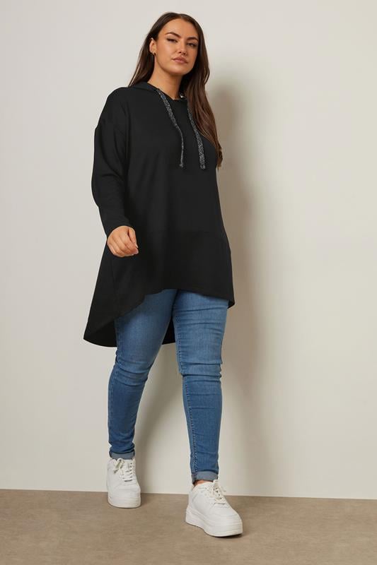 Evans YOURS Curve Black Metallic Drawstring Hoodie
