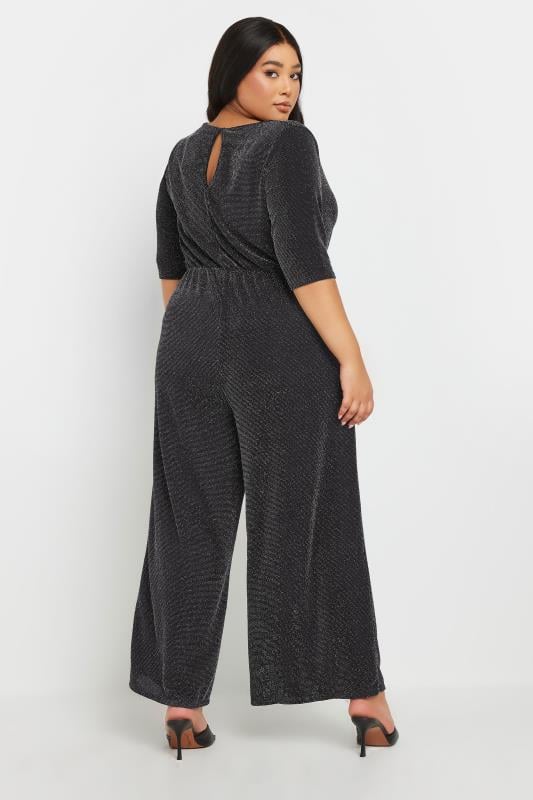 Evans YOURS Curve Black Metallic Wrap Jumpsuit