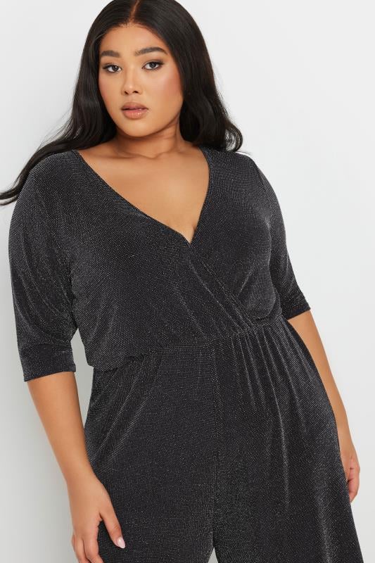 Evans YOURS Curve Black Metallic Wrap Jumpsuit
