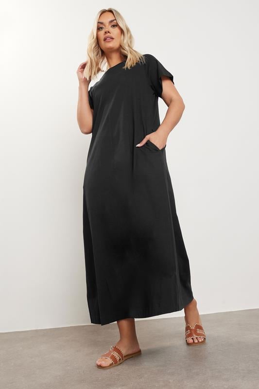 Evans YOURS Curve Black Midaxi T-Shirt Dress