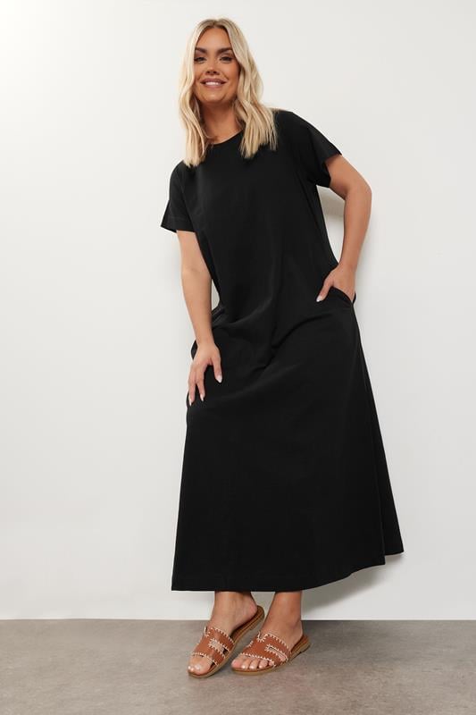 evans YOURS Curve Black Midaxi T-Shirt Dress