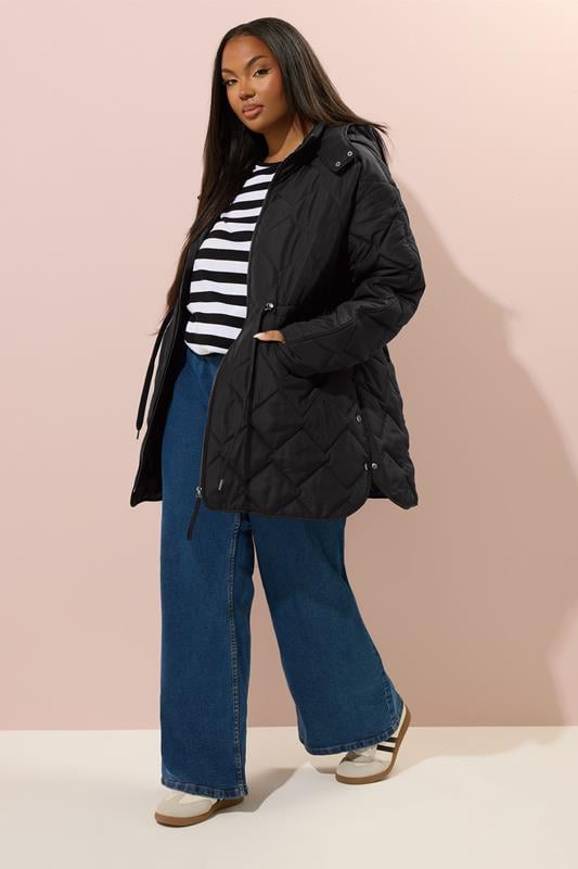 Evans YOURS Curve Black Midi Quilted Padded Jacket