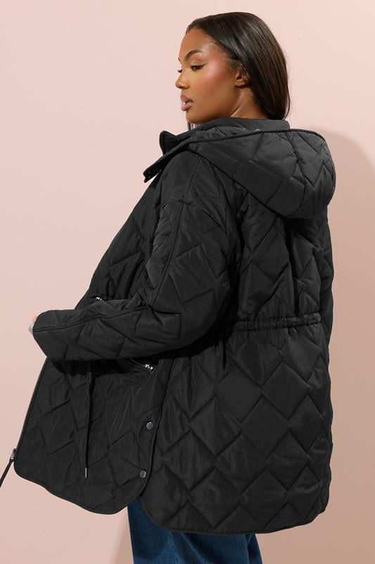Evans YOURS Curve Black Midi Quilted Padded Jacket