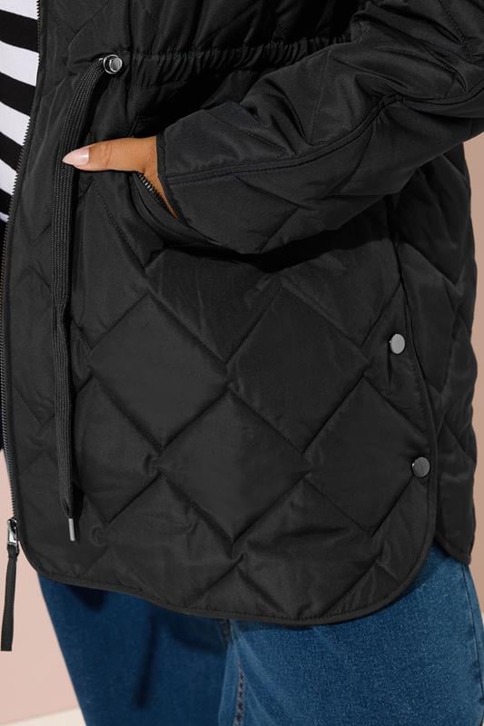 Evans YOURS Curve Black Midi Quilted Padded Jacket