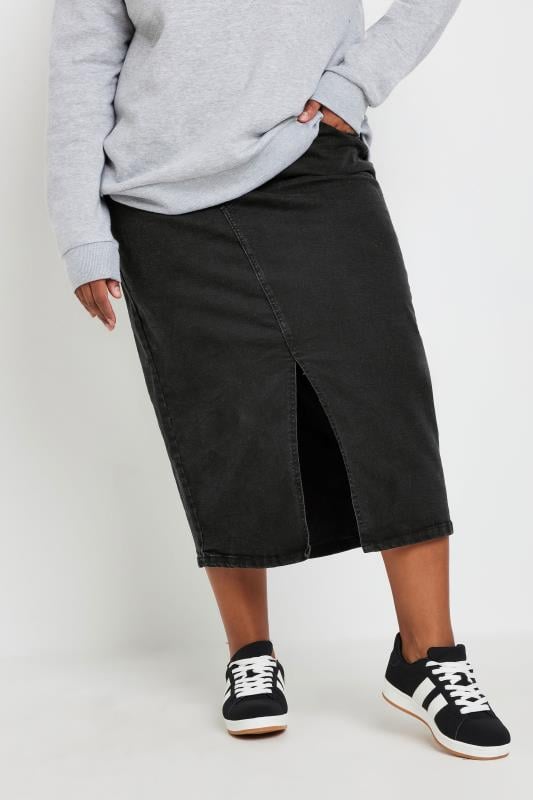 Evans YOURS Curve Black Midi Stretch Denim Skirt