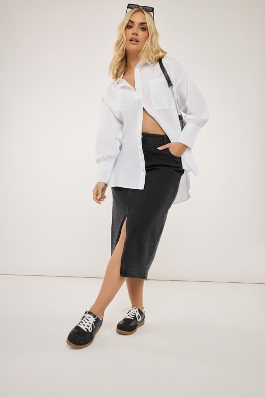 Evans YOURS Curve Black Midi Stretch Denim Skirt