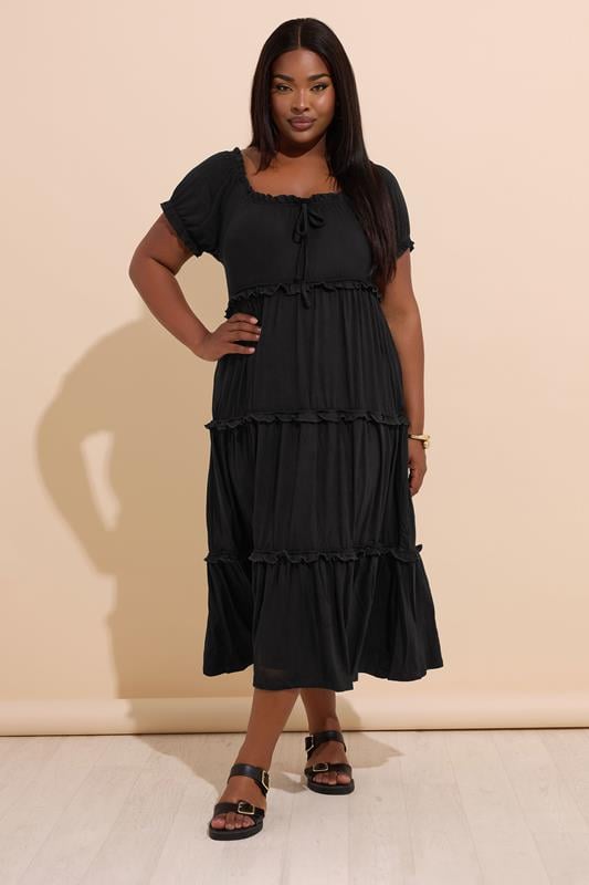 Evans YOURS Curve Black Milkmaid Maxi Dress