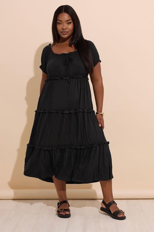 evans YOURS Curve Black Milkmaid Maxi Dress