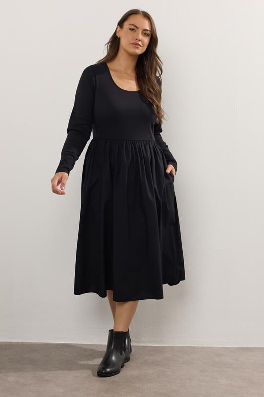 Evans YOURS Curve Black Mixed Rib Midaxi Dress