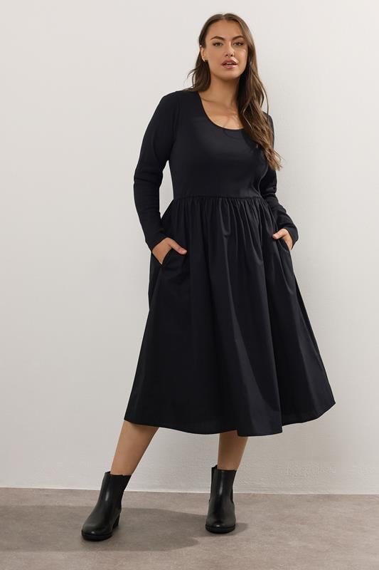 evans YOURS Curve Black Mixed Rib Midaxi Dress