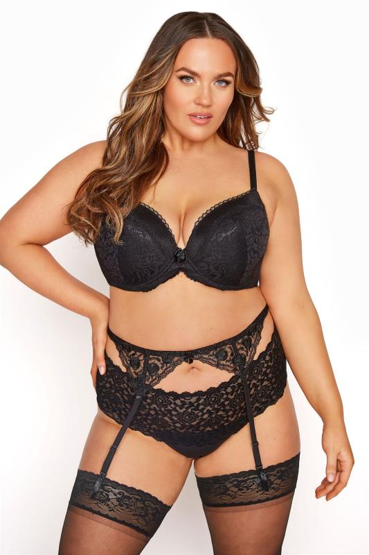 evans YOURS Curve Black Narrow Lace Suspender Belt