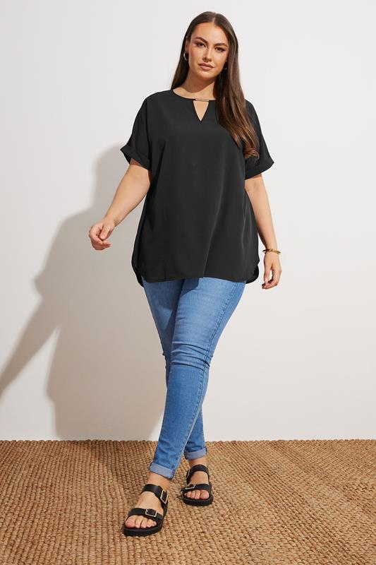Evans YOURS Curve Black Notch Neck Blouse