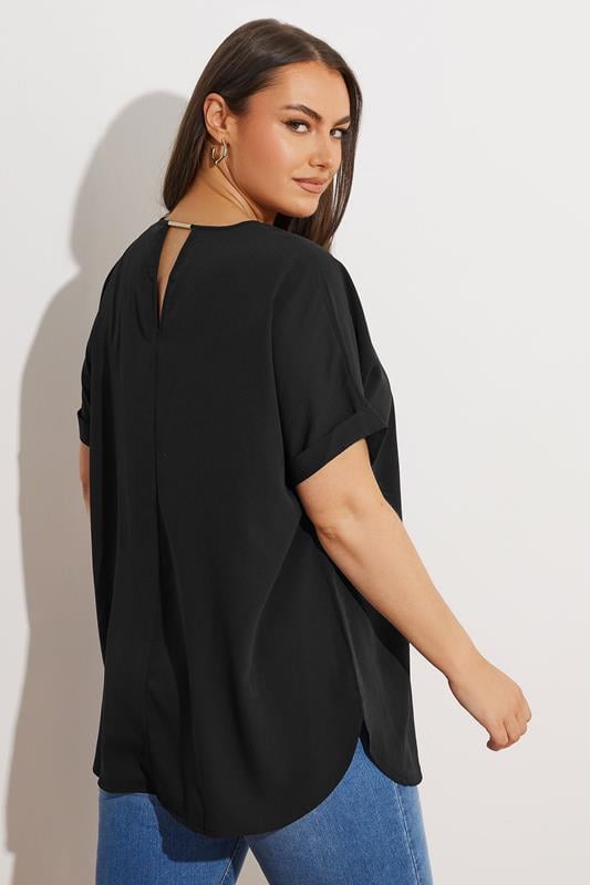 Evans YOURS Curve Black Notch Neck Blouse