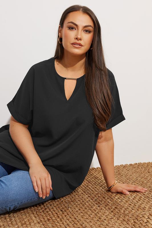 Evans YOURS Curve Black Notch Neck Blouse
