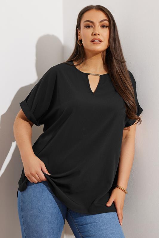evans YOURS Curve Black Notch Neck Blouse