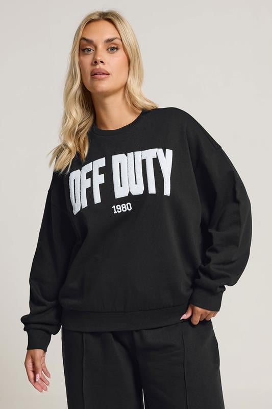 evans YOURS Curve Black 'Off Duty' Slogan Sweatshirt