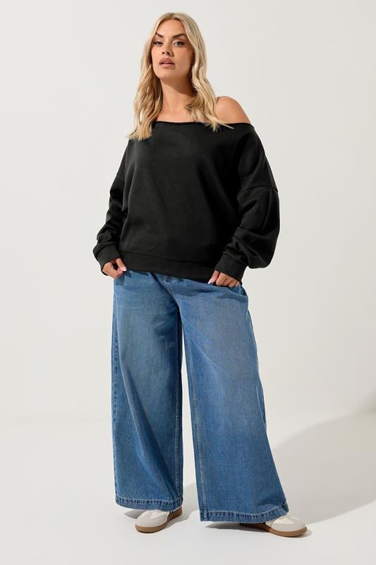Evans YOURS Curve Black Off Shoulder Sweatshirt