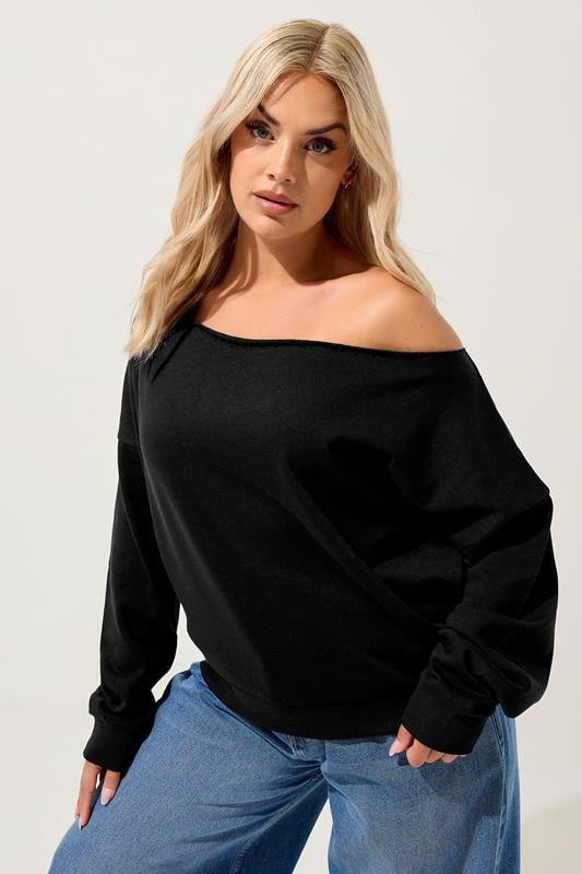 evans YOURS Curve Black Off Shoulder Sweatshirt