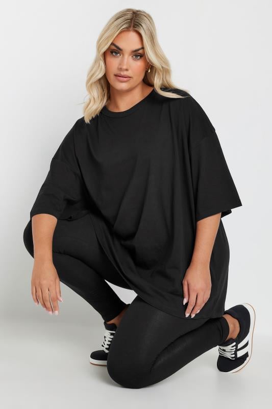 evans YOURS Curve Black Oversized T-Shirt