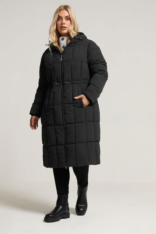 Evans YOURS Curve Black Padded Midi Puffer Coat