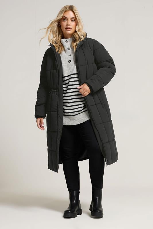 evans YOURS Curve Black Padded Midi Puffer Coat