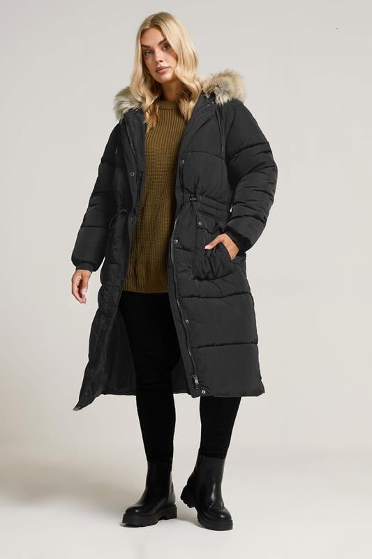 evans YOURS Curve Black Padded Parka Coat