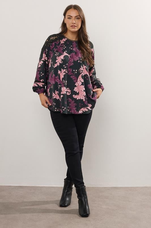 Evans YOURS Curve Black Paisley Lace Insert Blouse