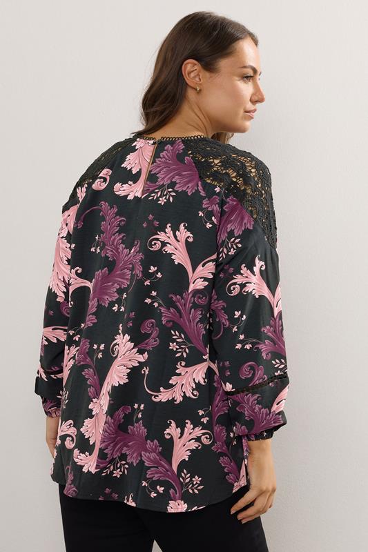 Evans YOURS Curve Black Paisley Lace Insert Blouse